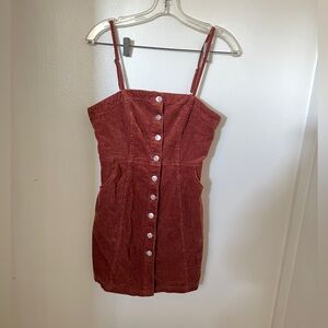 LOVE TREE | Burnt Orange Corduroy mini Dress bodycon stretch size L pockets